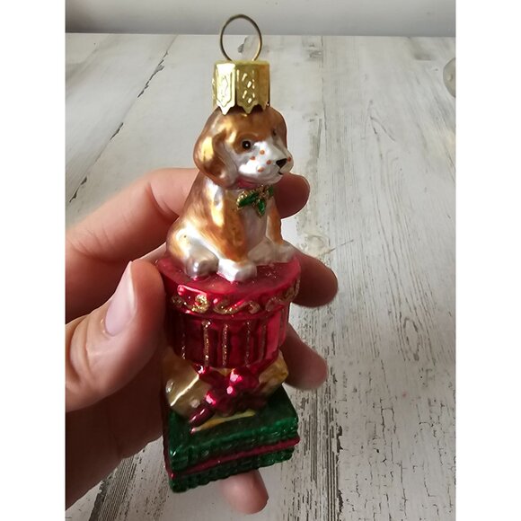 Glass dog puppy present ornament glitter Red Gold Xmas tree - Picture 6 of 8